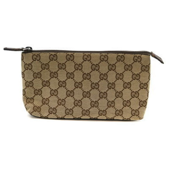 GUCCI Accessory Pouch Cosmetic Case Leather Brown - Picture 1 of 6